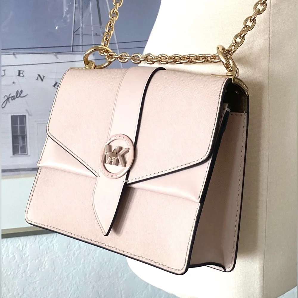 Michael Kors Greenwich Convertible Crossbody in Soft Pink Saffiano Leather